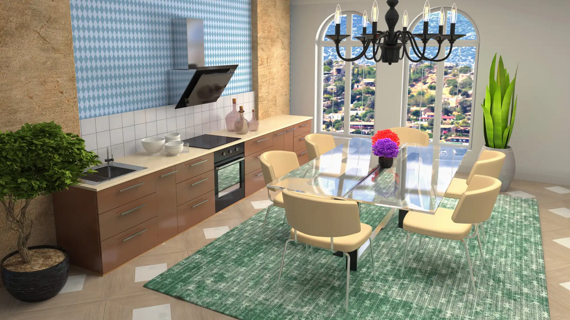 Cohesive Color Palette Across Living and Kitchen Zones, Open Kitchen Ideas