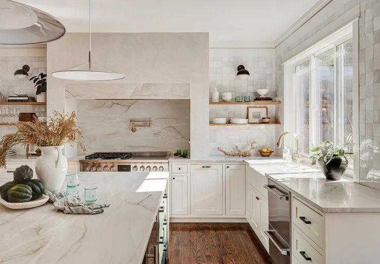 Cool Tone Countertop Muted Accent Tile, Kitchen Countertop & Backsplash Pairing Ideas