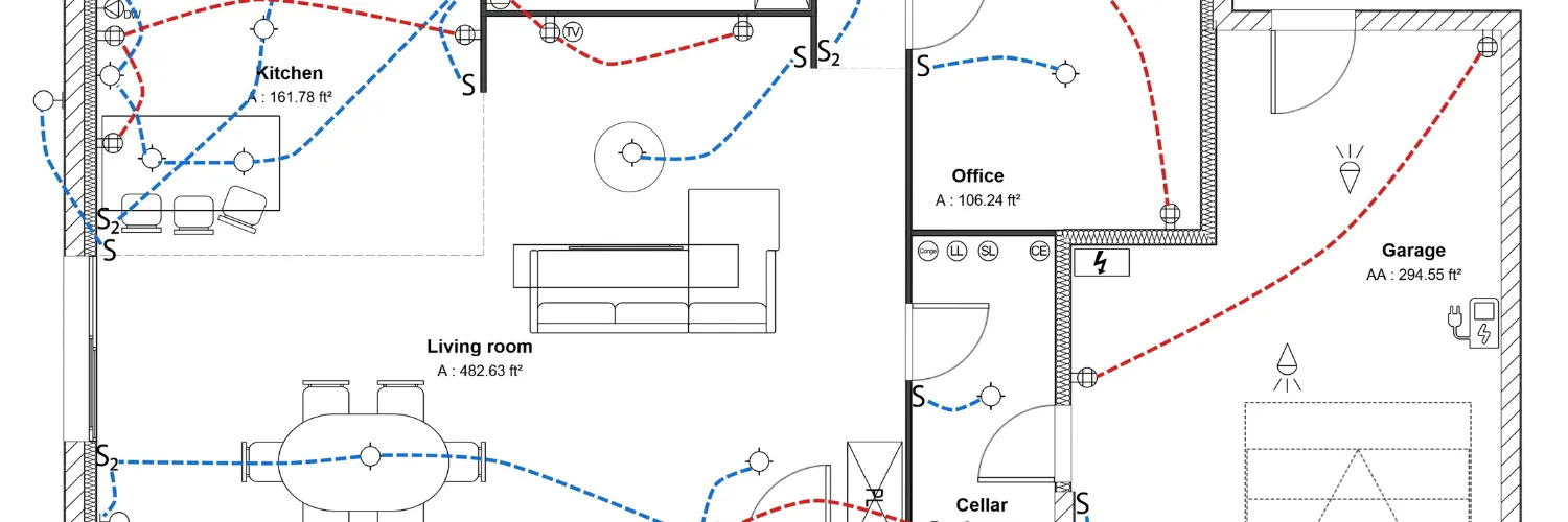 Electrical wiring and lighting plan for home layout