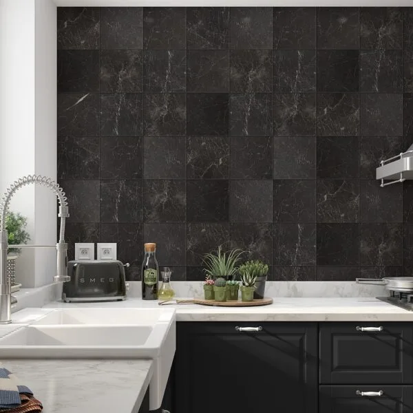Light Countertop Dark Contrasting Tile, Kitchen Countertop & Backsplash Pairing Ideas