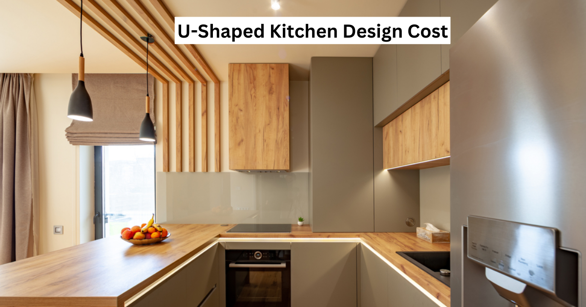 Modern U shaped kitchen design cost with wood finishes