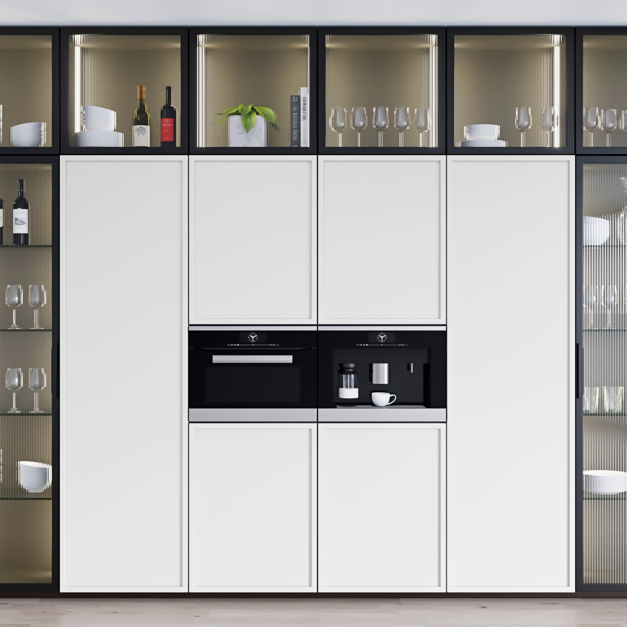 Modern straight kitchen with built in coffee machine