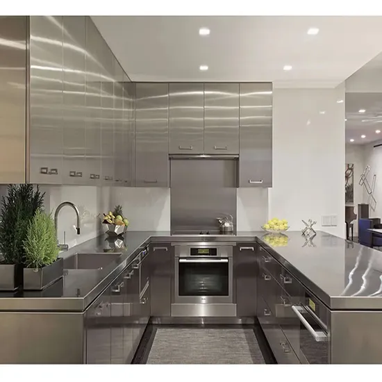 Stainless steel kitchen cabinets with sleek reflective finish