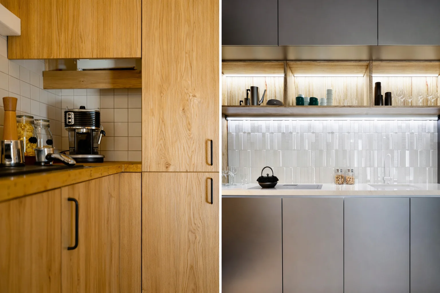 Acrylic vs wood kitchen cabinets side by side comparison