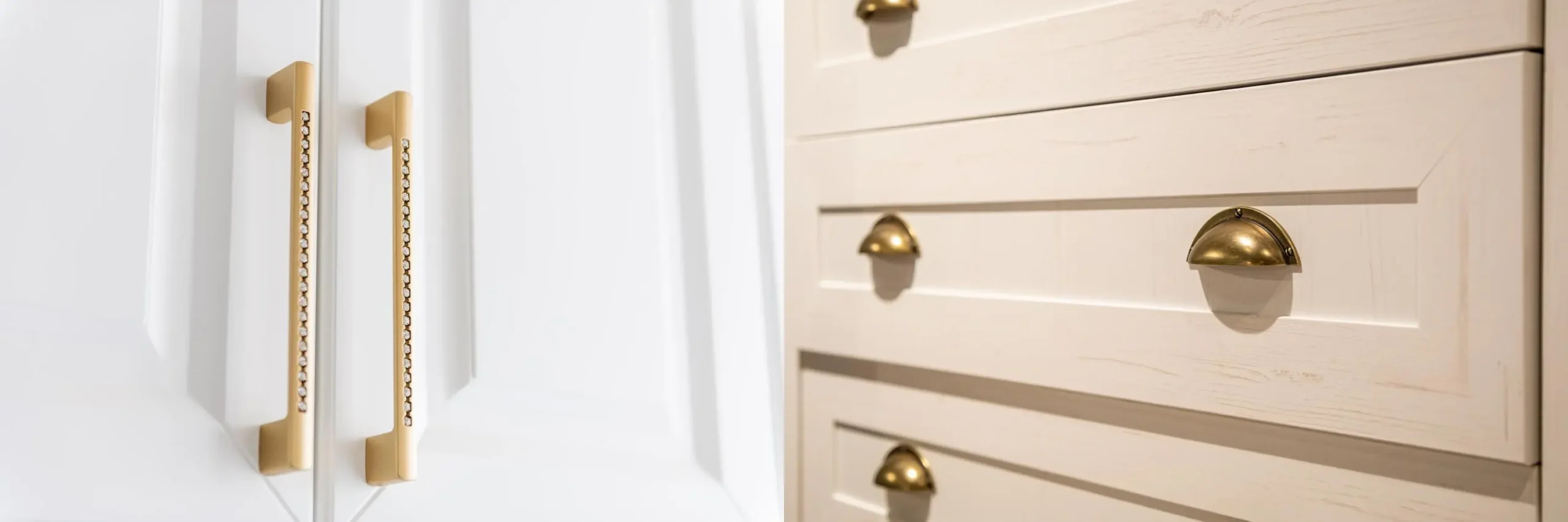 Brass and gold cabinet hardware side by side comparison