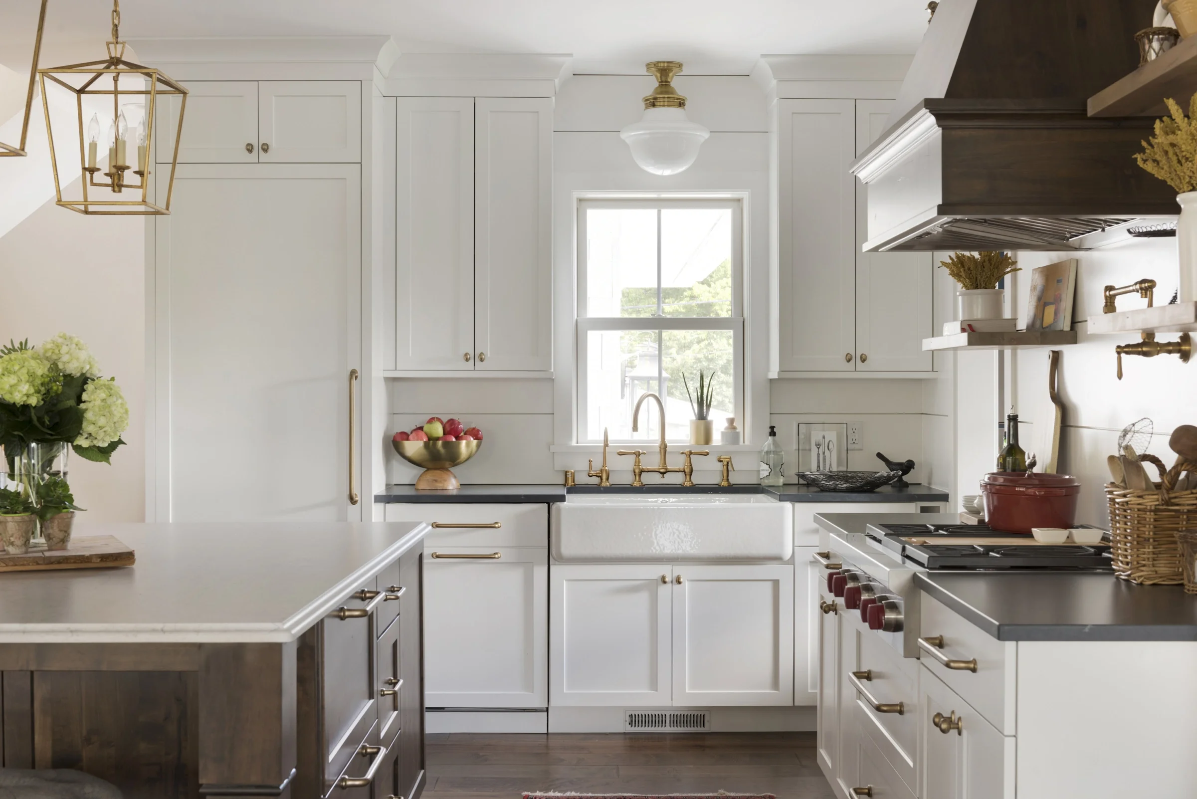 Brass hardware in a traditional farmhouse kitchen
