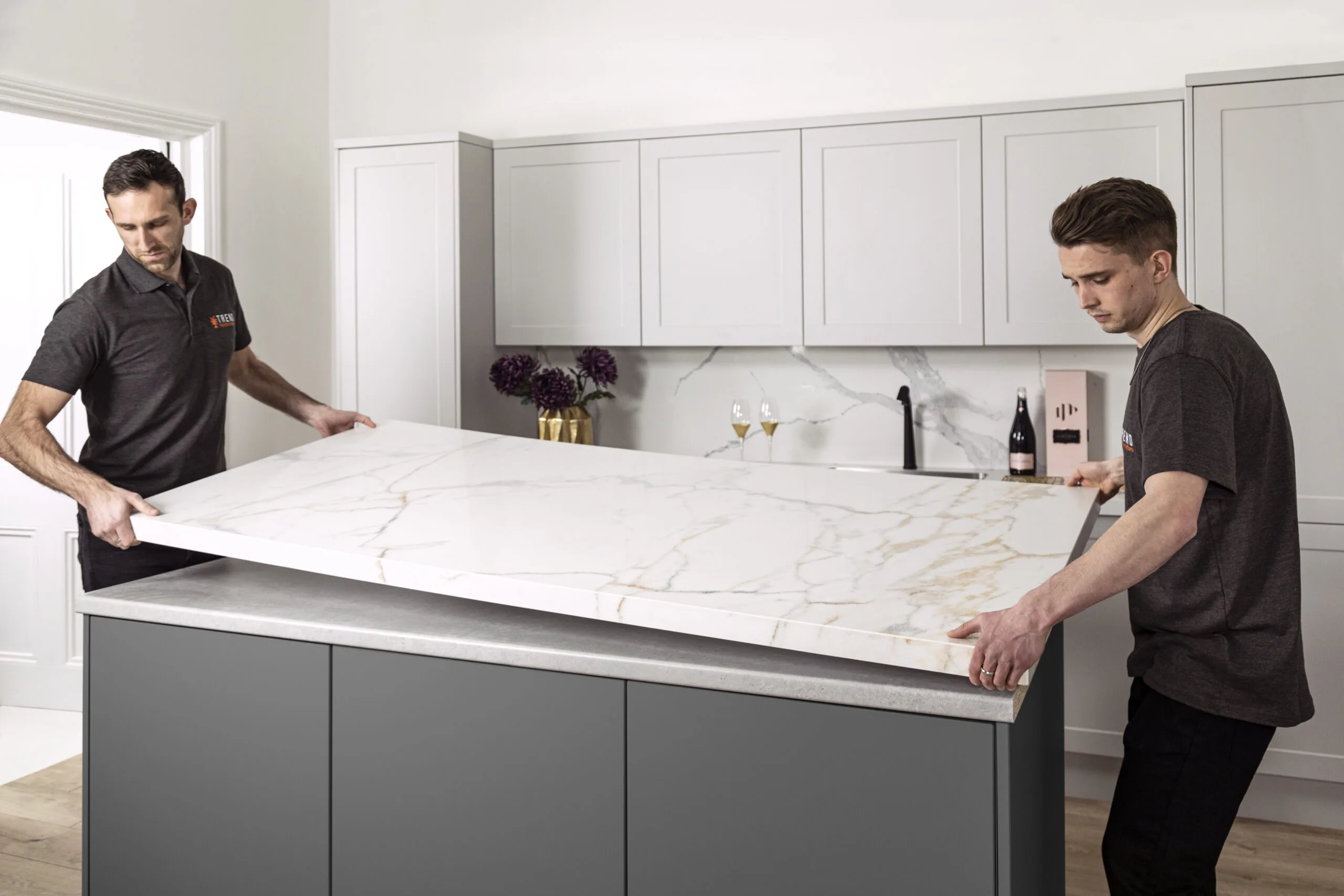 Ceramic tile overlay covering an existing kitchen countertop