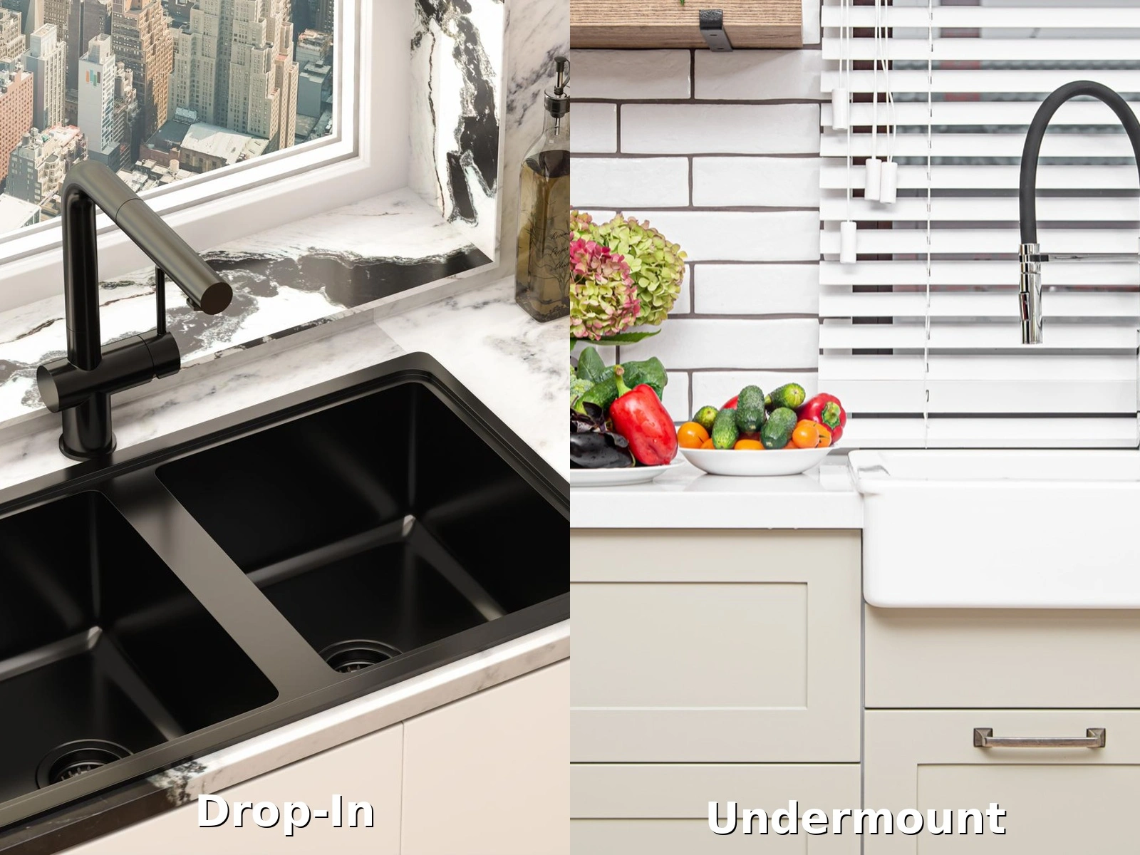 Drop In vs Undermount kitchen sink side by side