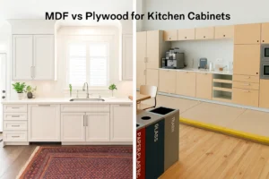 MDF and plywood kitchen cabinets shown side by side comparison