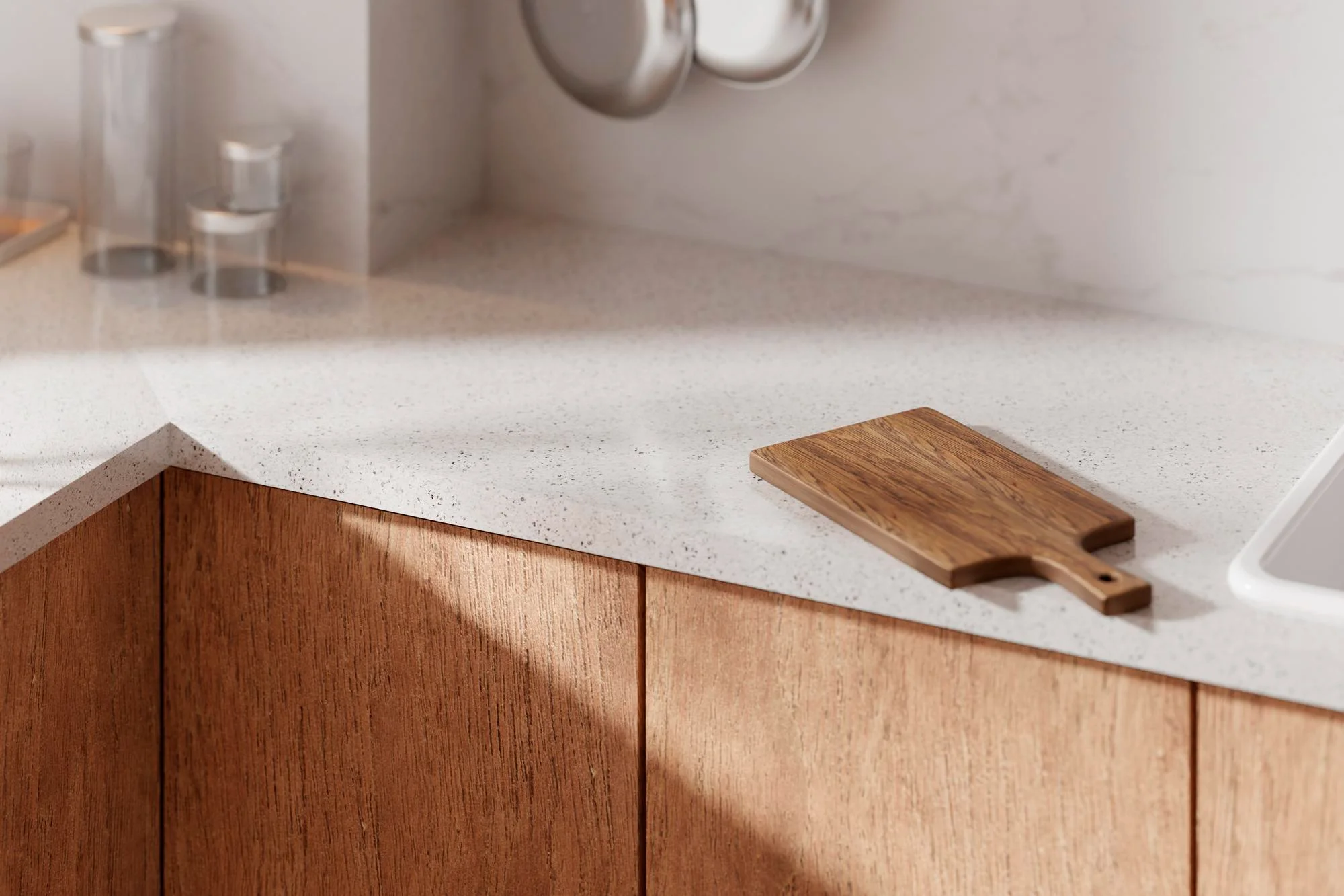Minimalist kitchen countertop with clean straight edge