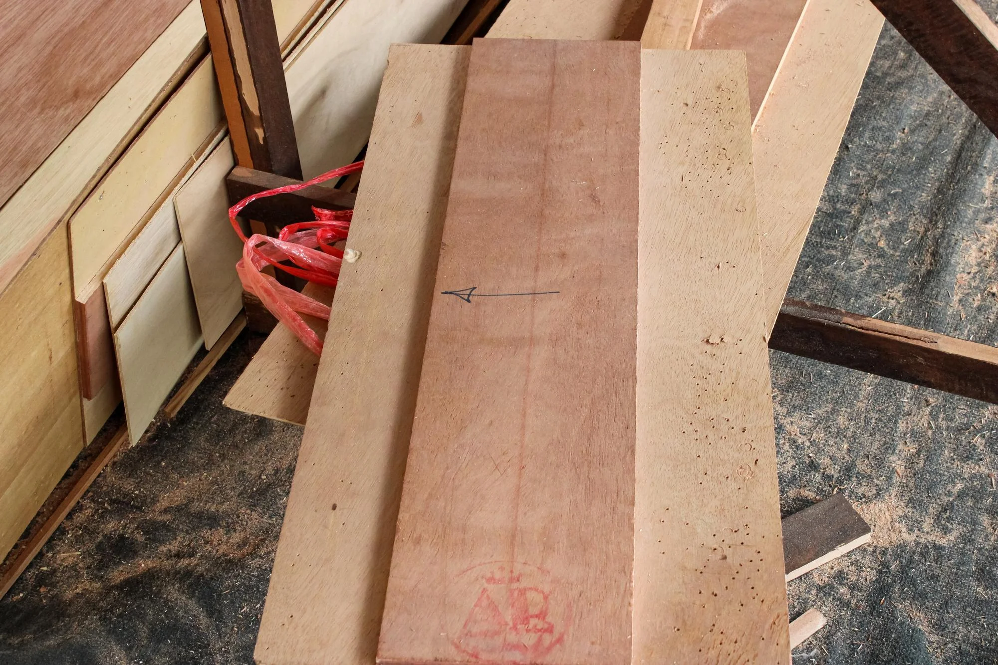 Raw plywood boards prepared for kitchen cabinetry