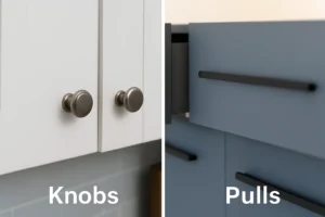 Side by side comparison of kitchen cabinet knobs and pulls