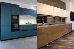 Side by side kitchen cabinet finish comparison design