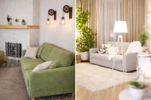 Cozy living room with plants and soft ambient lighting