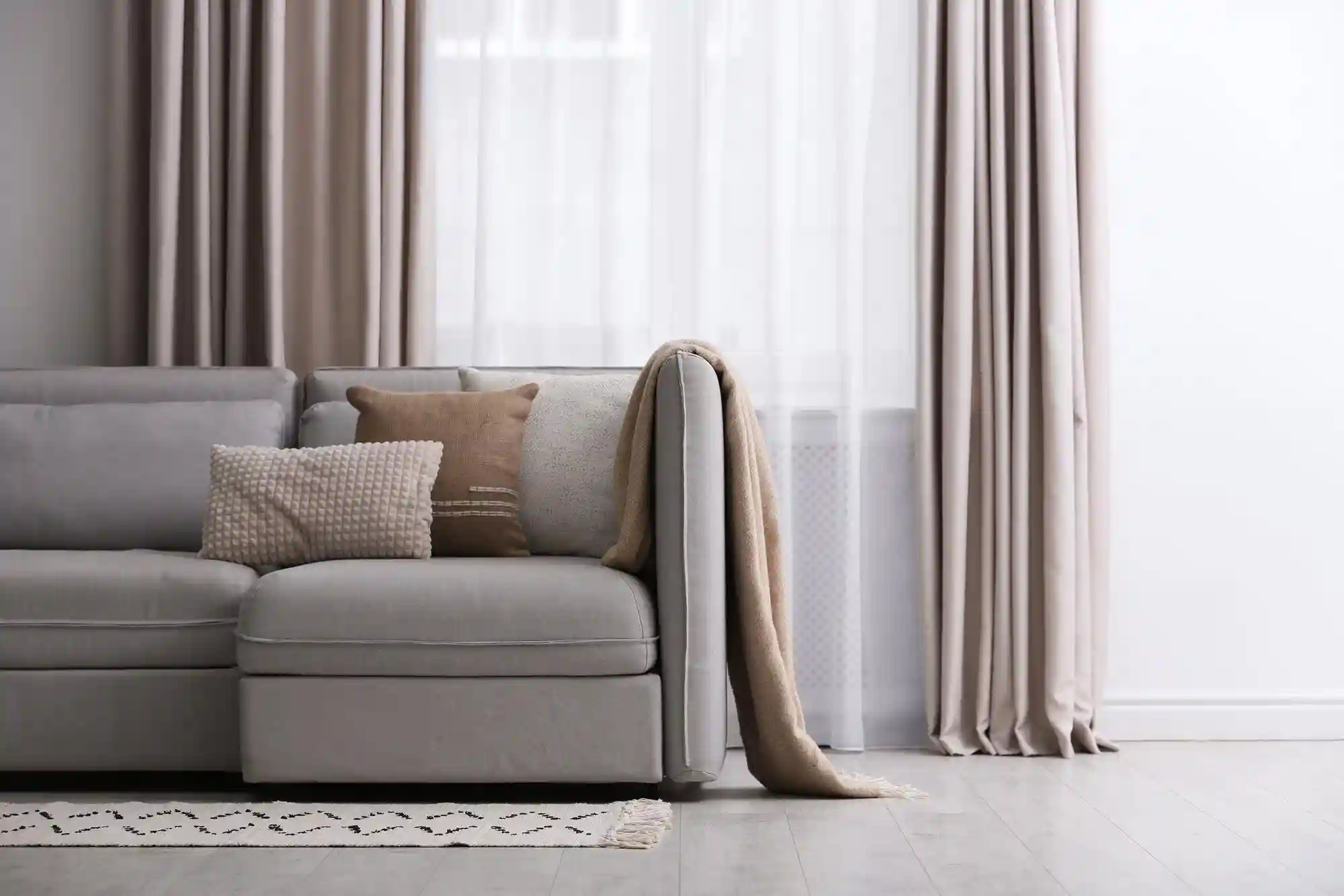 Living Room, Neutral Tone Curtains for Minimalist Living Rooms