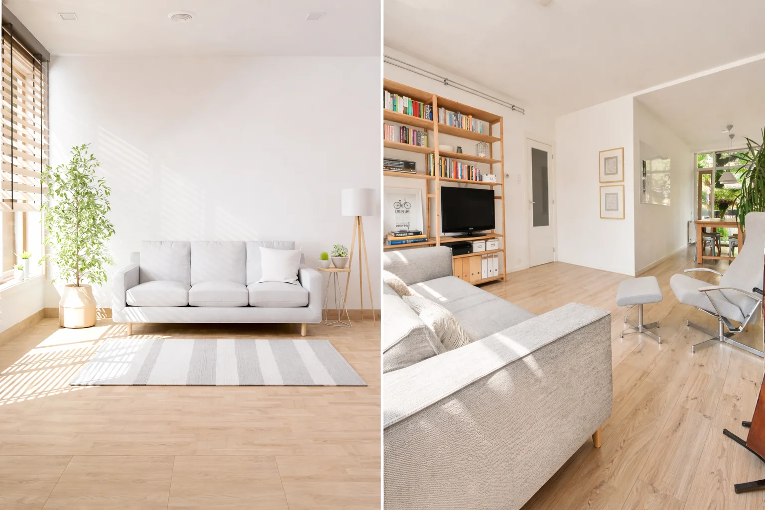 Open living room with neutral tones and natural daylight
