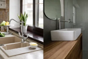 Side by side kitchen sink vs bathroom wash basin comparison