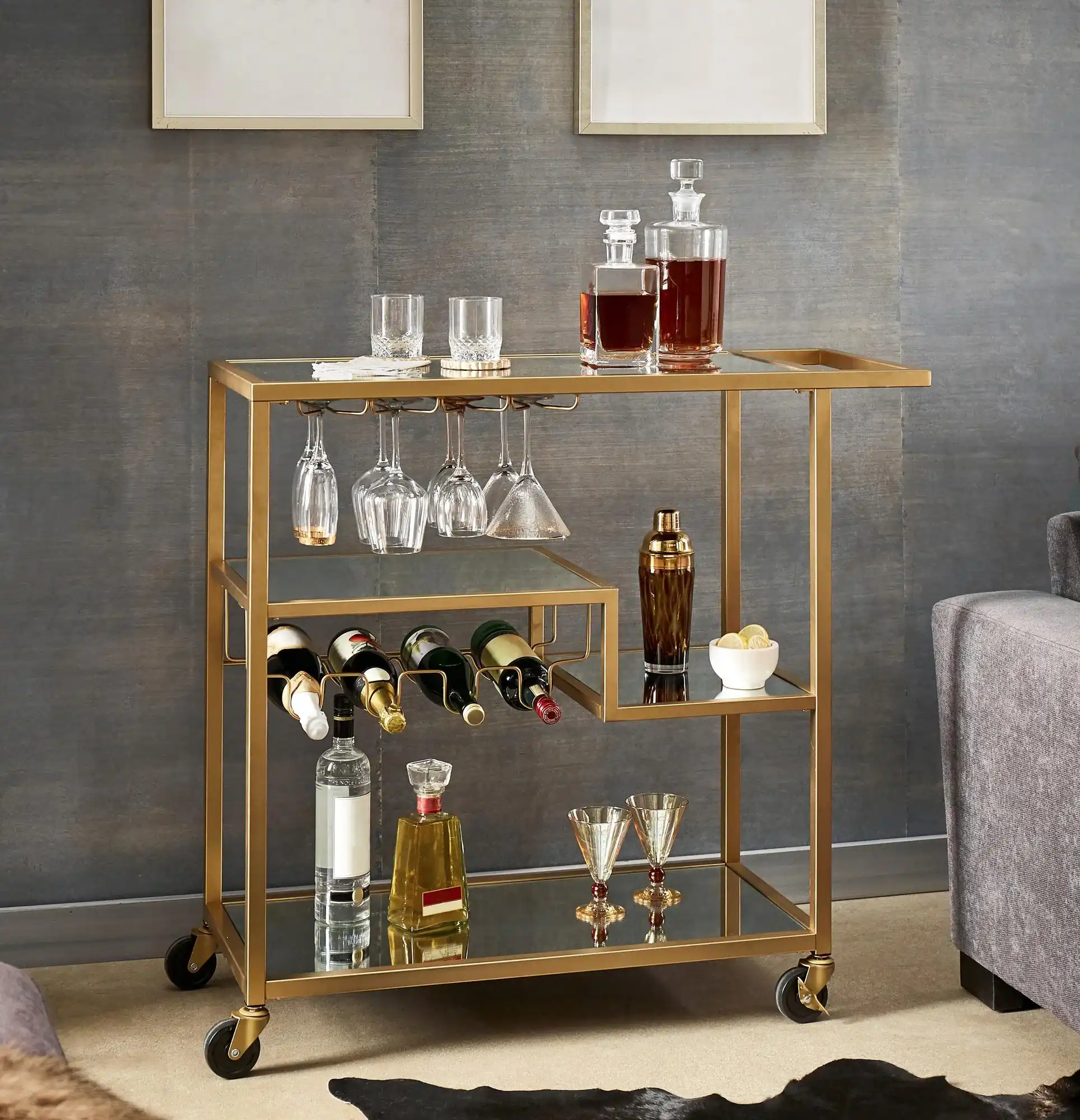 Bar Cart for Flexible Small Space Entertaining Living Room Bar Ideas
