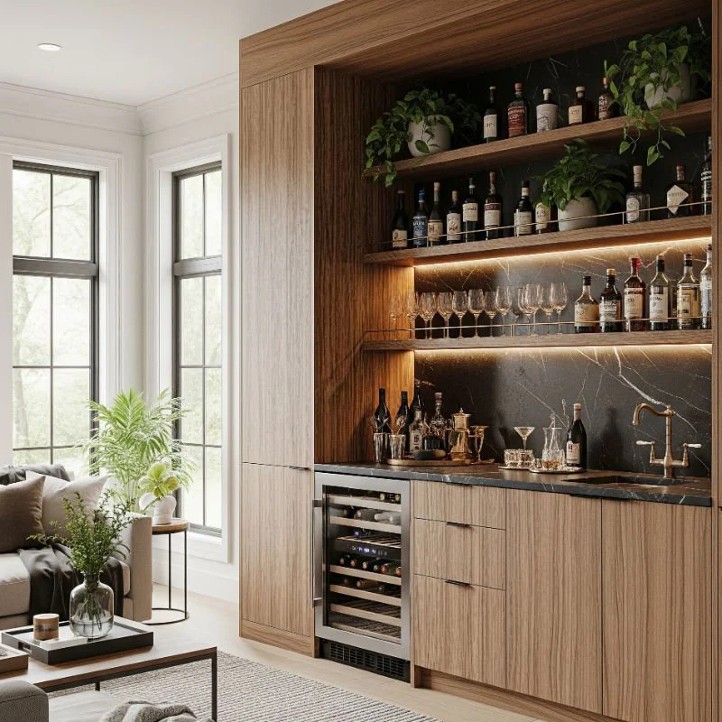 Floating Shelf Drink Station, Living Room Bar Ideas