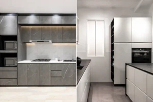 Luxury marble style kitchen cabinet setup