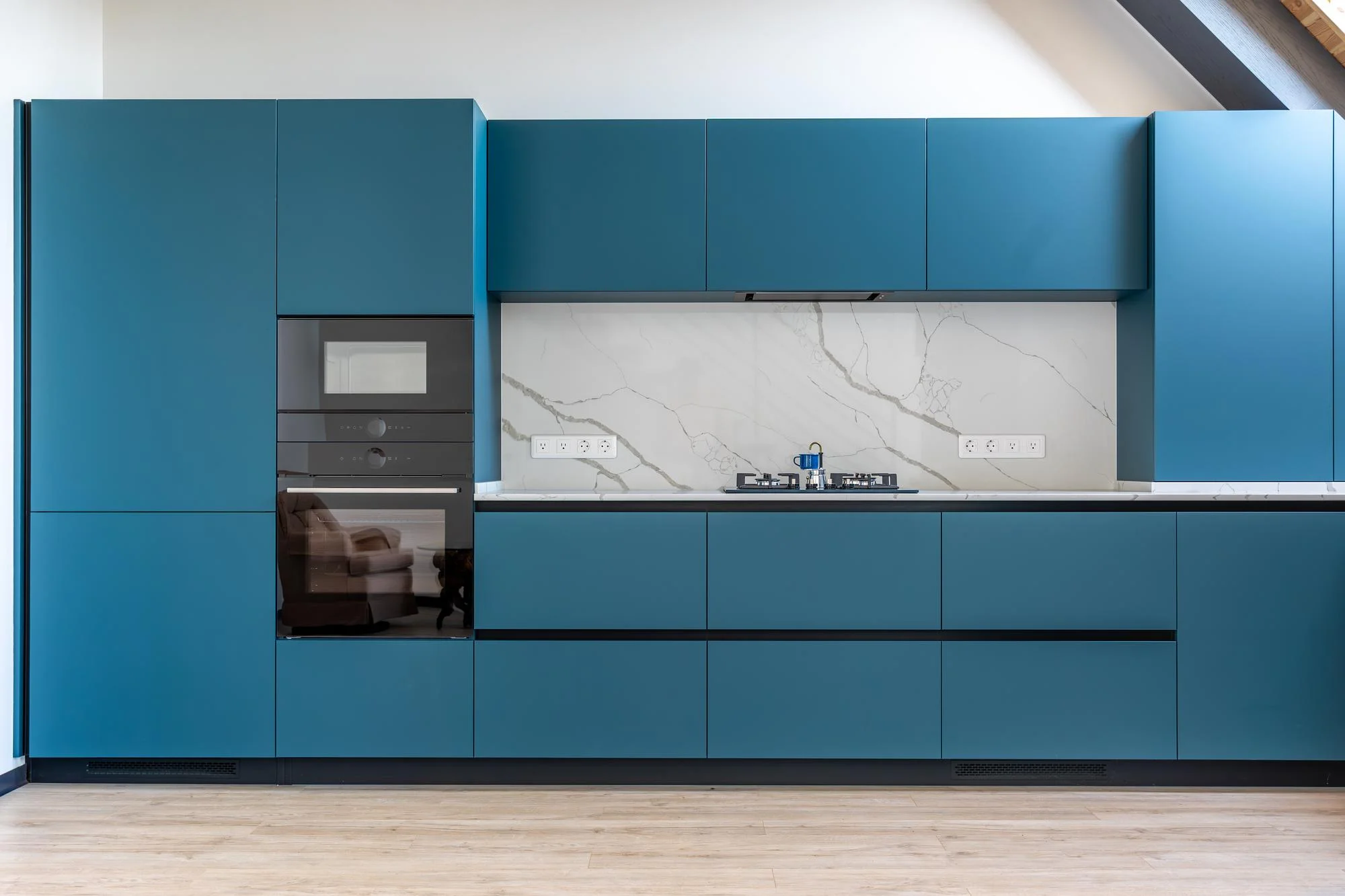 Modern kitchen with blue flat panel cabinets