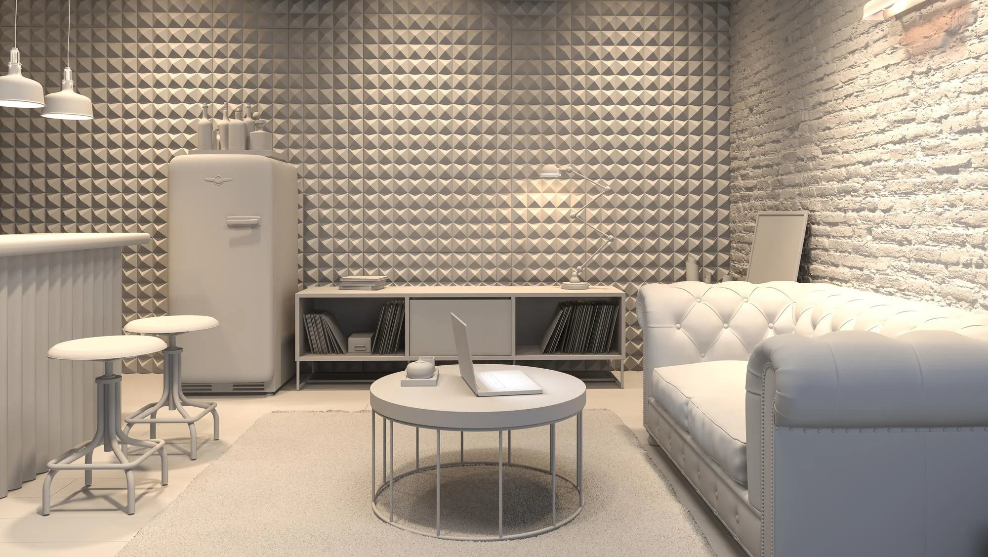 Modern textured wall kitchen with minimalist cabinets