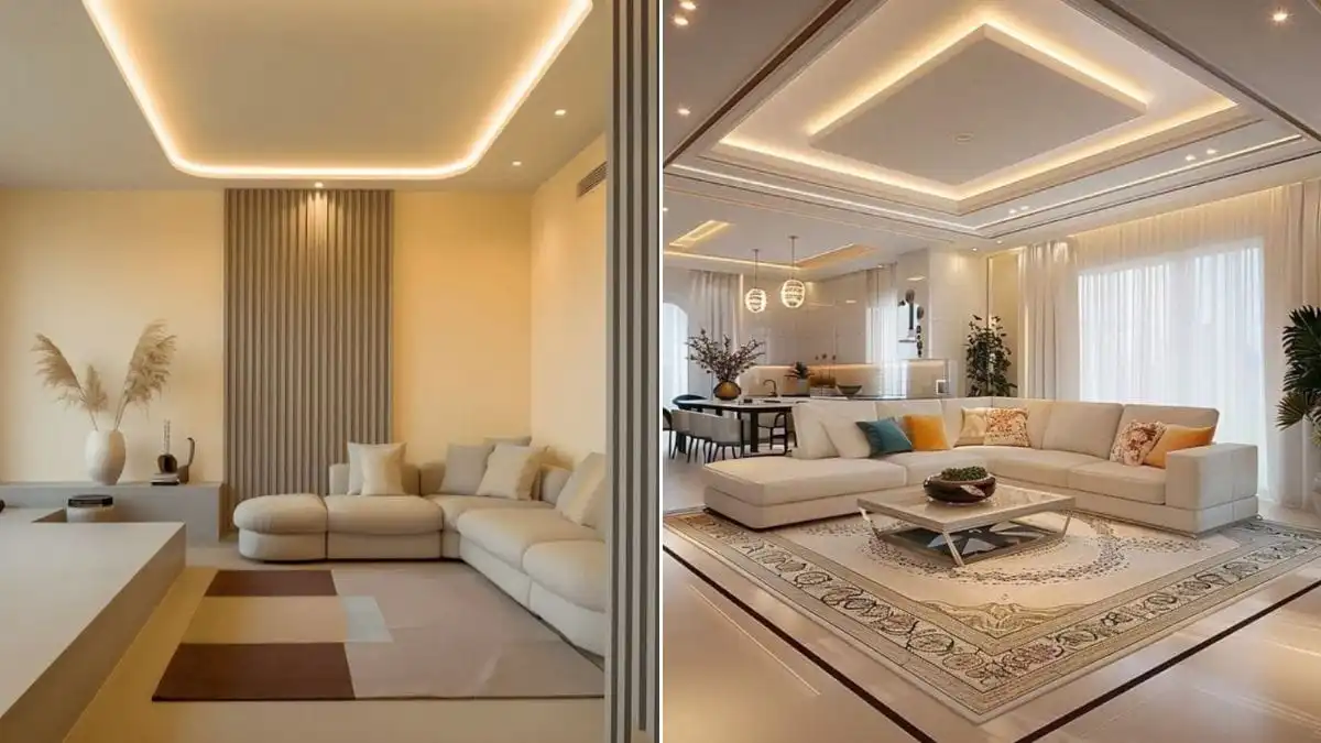 テクスチャード加工の漆喰または彫刻仕上げ、リビングルームの天井のアイデア テクスチャード加工の漆喰または彫刻仕上げ、リビングルームの天井のアイデア