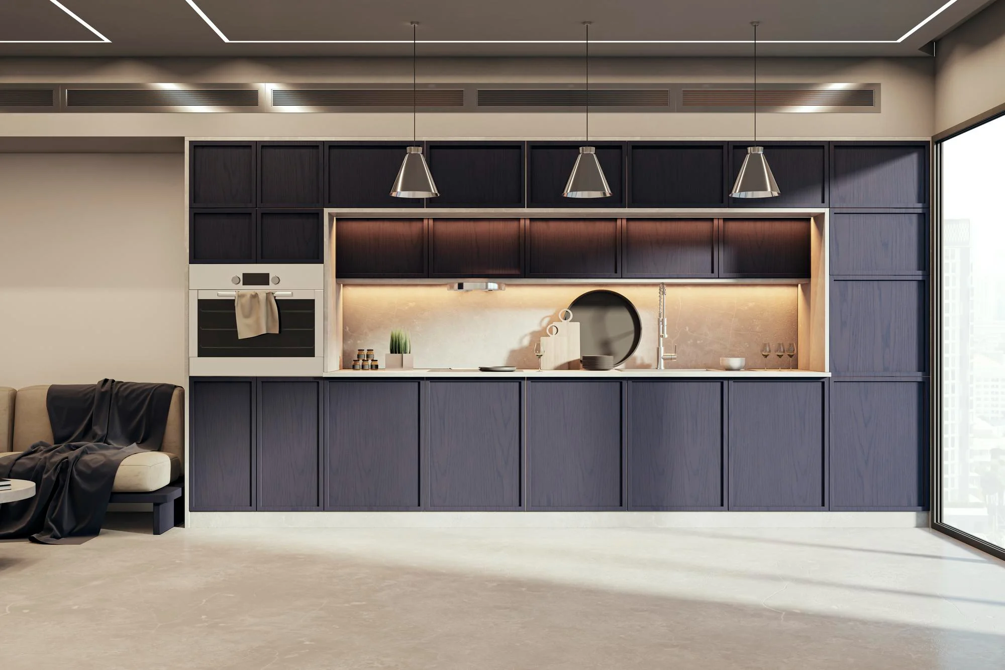 Handleless Flat Panel Cabinets, Modern Straight Kitchen Ideas