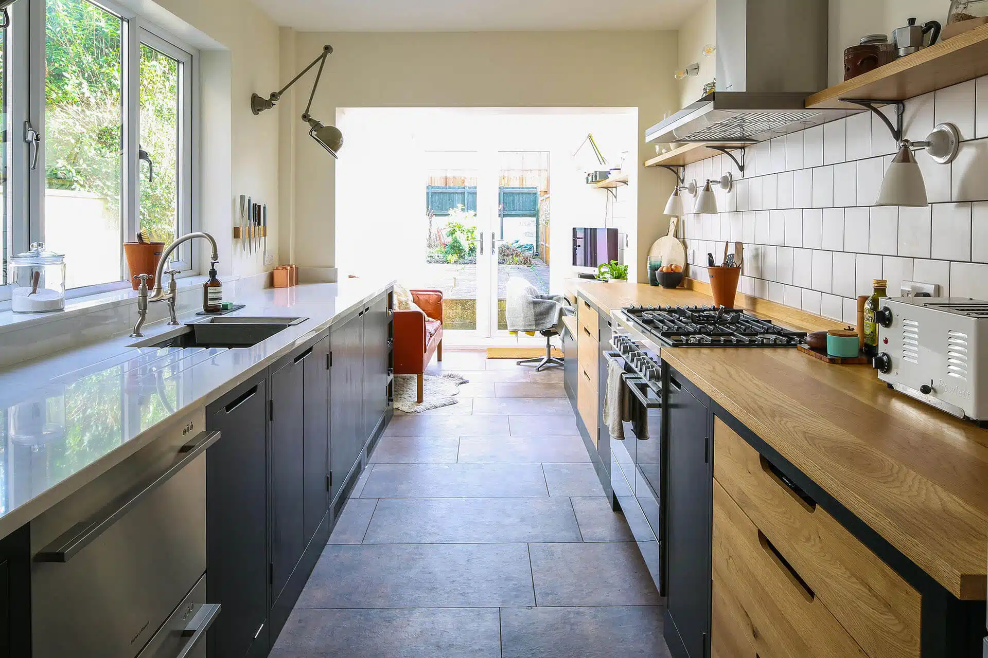 Industrial Material Mix, Galley Kitchen Design Ideas