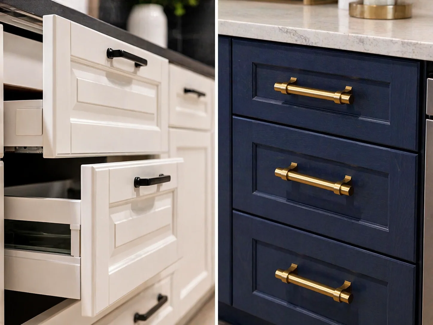 Modern cabinets with mixed black and gold hardware