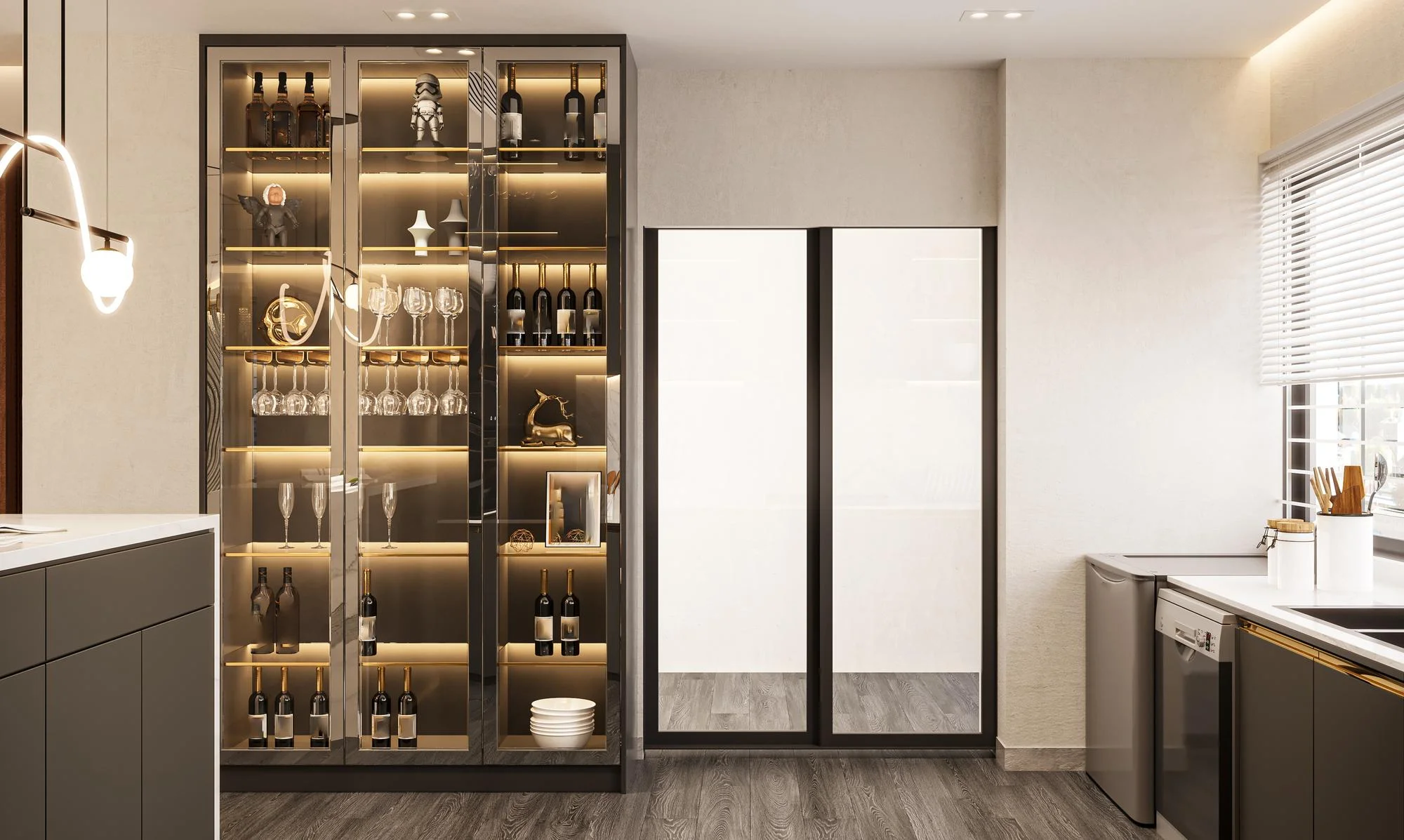 Дизайн открытых полок, идеи для современной кухни с прямыми полками