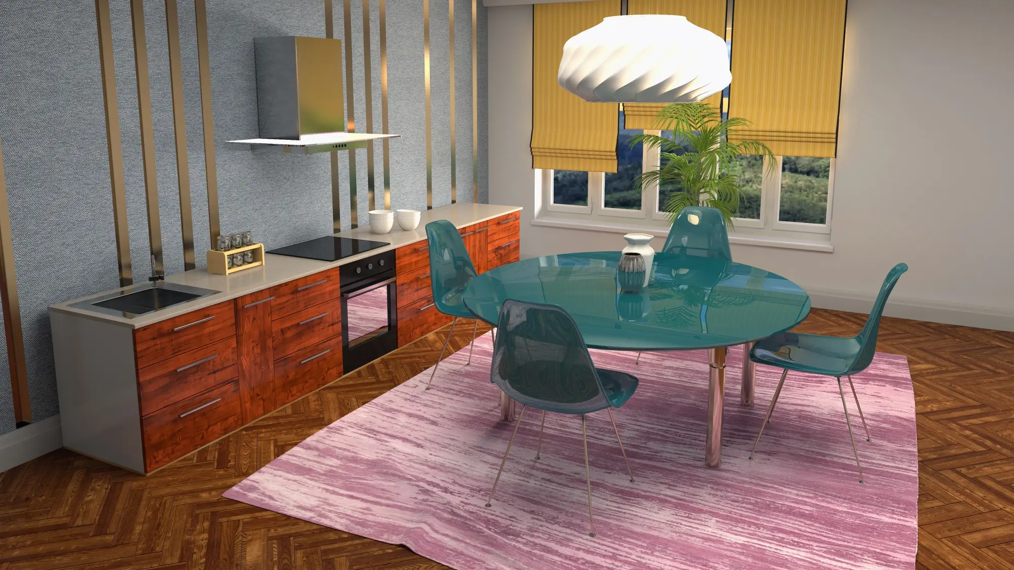 Rugs to Define Spaces, Separate Kitchen and Living Room