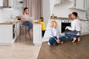 Side by side comparison of different kitchen floor tiles