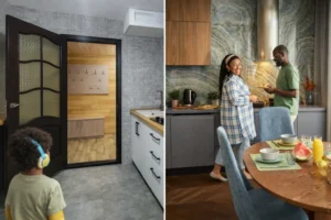 Side by side kitchen layout modern and family style