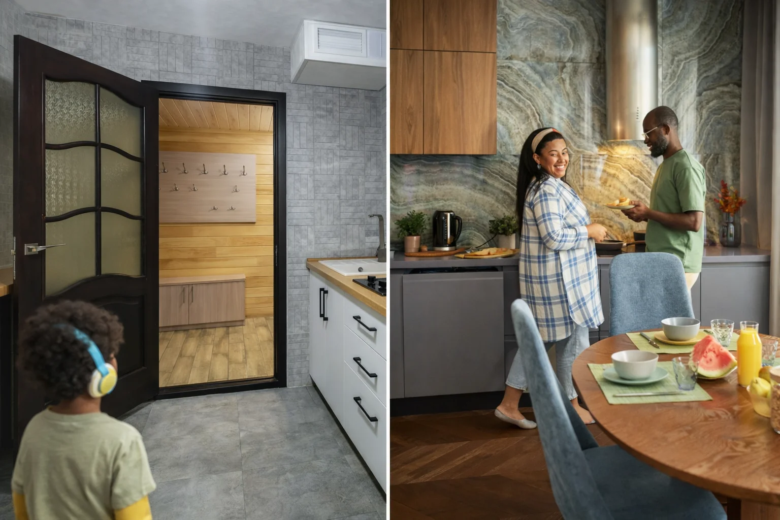 تصميم مطبخ متجاور عصري وعائلي