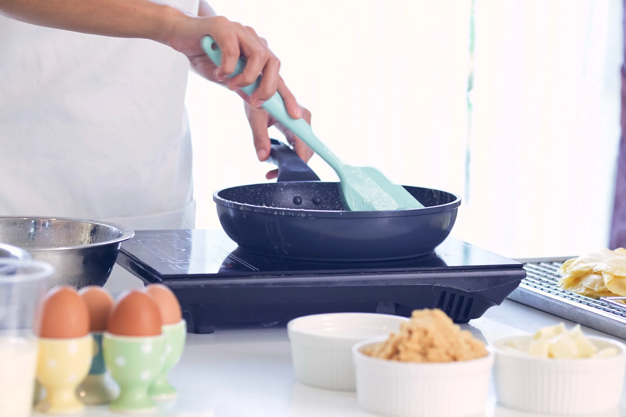 Silicone utensils set with whisk and spatula on table