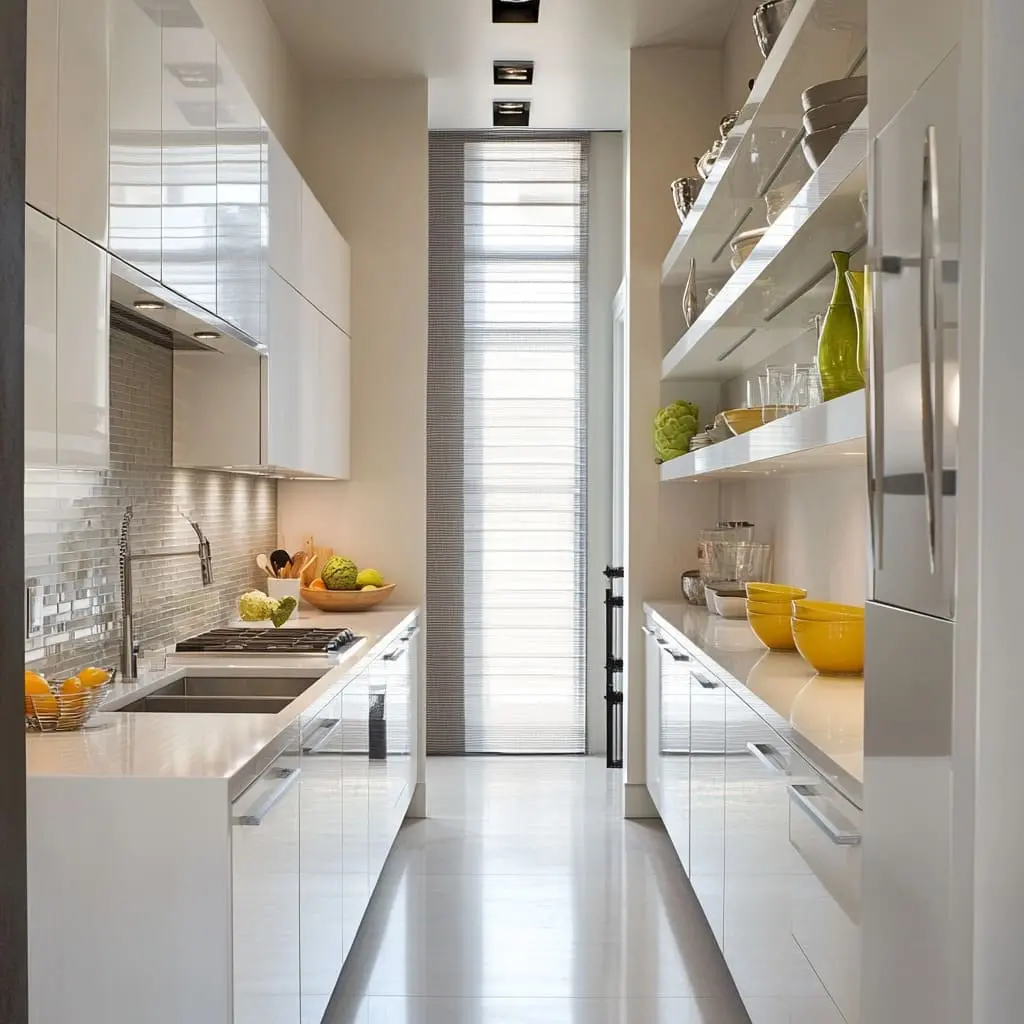 Slim Central Walkway Optimization, Galley Kitchen Design Ideas