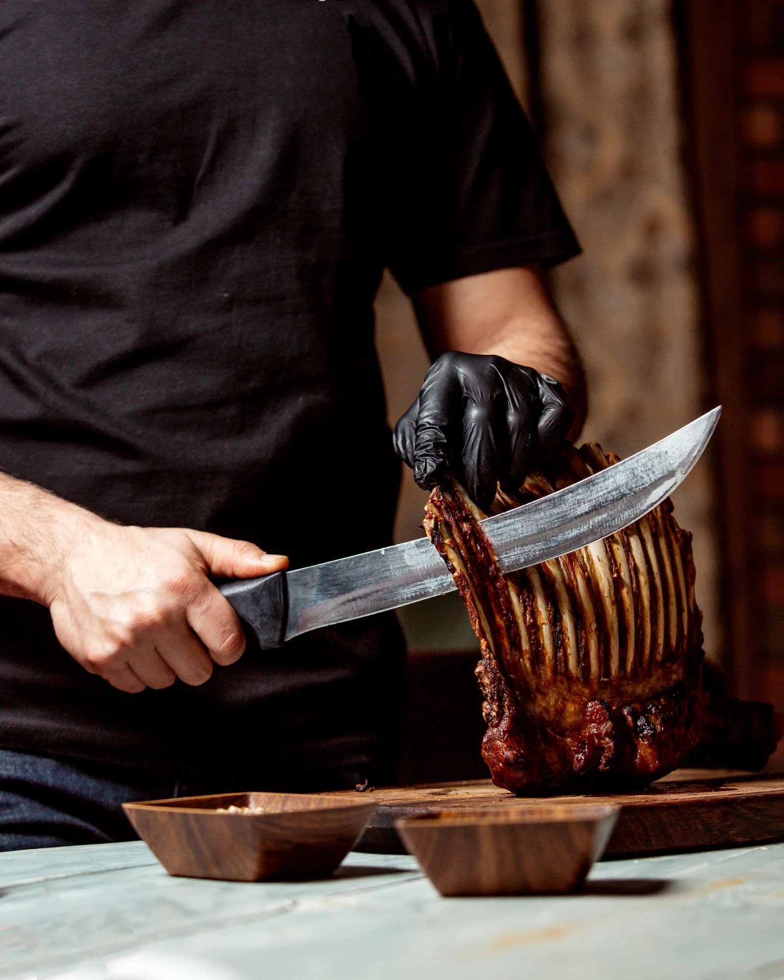Steak knife carving roasted meat rack