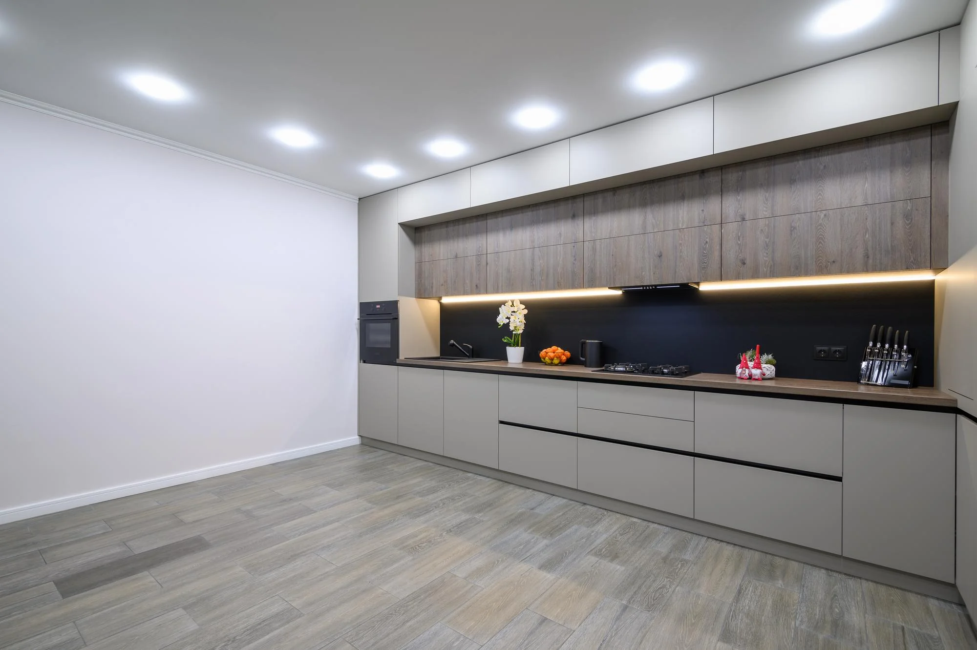 Straight Kitchen with Lighting Focus, Modern straight kitchen Ideas