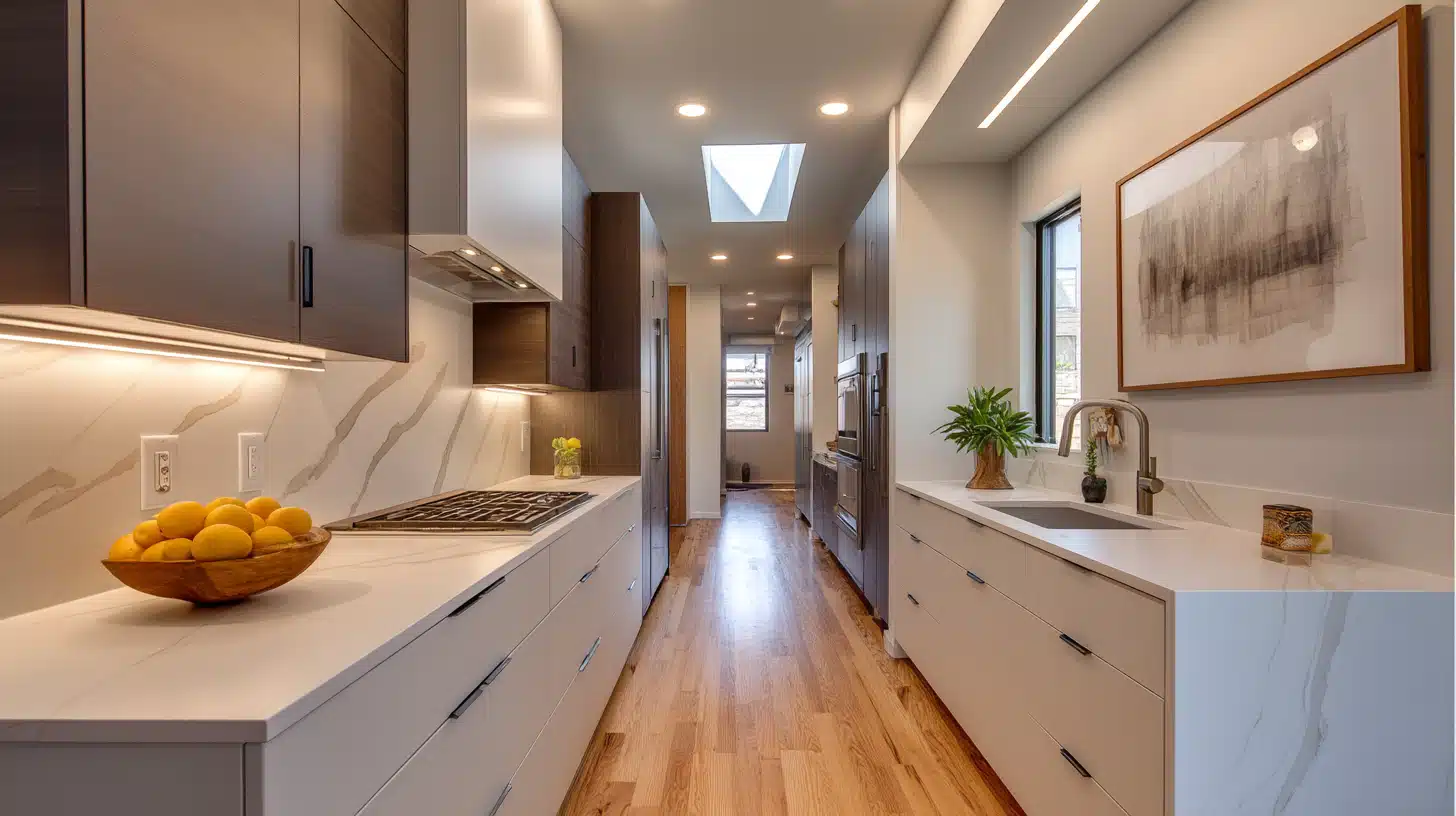 Under Cabinet Lighting Strategy, Galley Kitchen Design Ideas