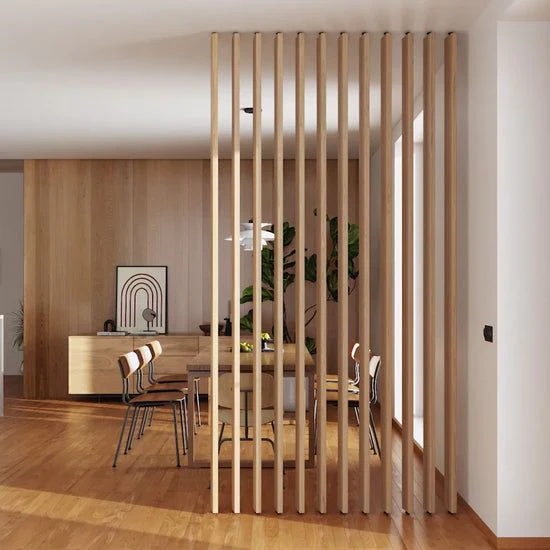 Vertical Slats or Wood Panels, Separate Kitchen and Living Room