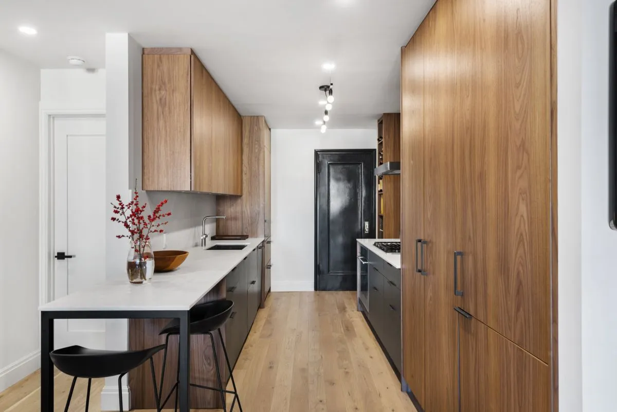 Warm Wood Tone Galley Kitchen, Galley Kitchen Design Ideas