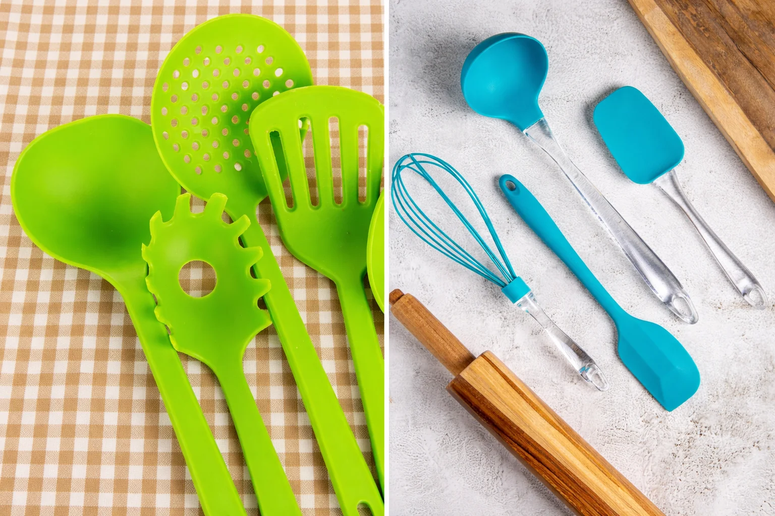 ylon vs silicone kitchen utensils side by side comparison