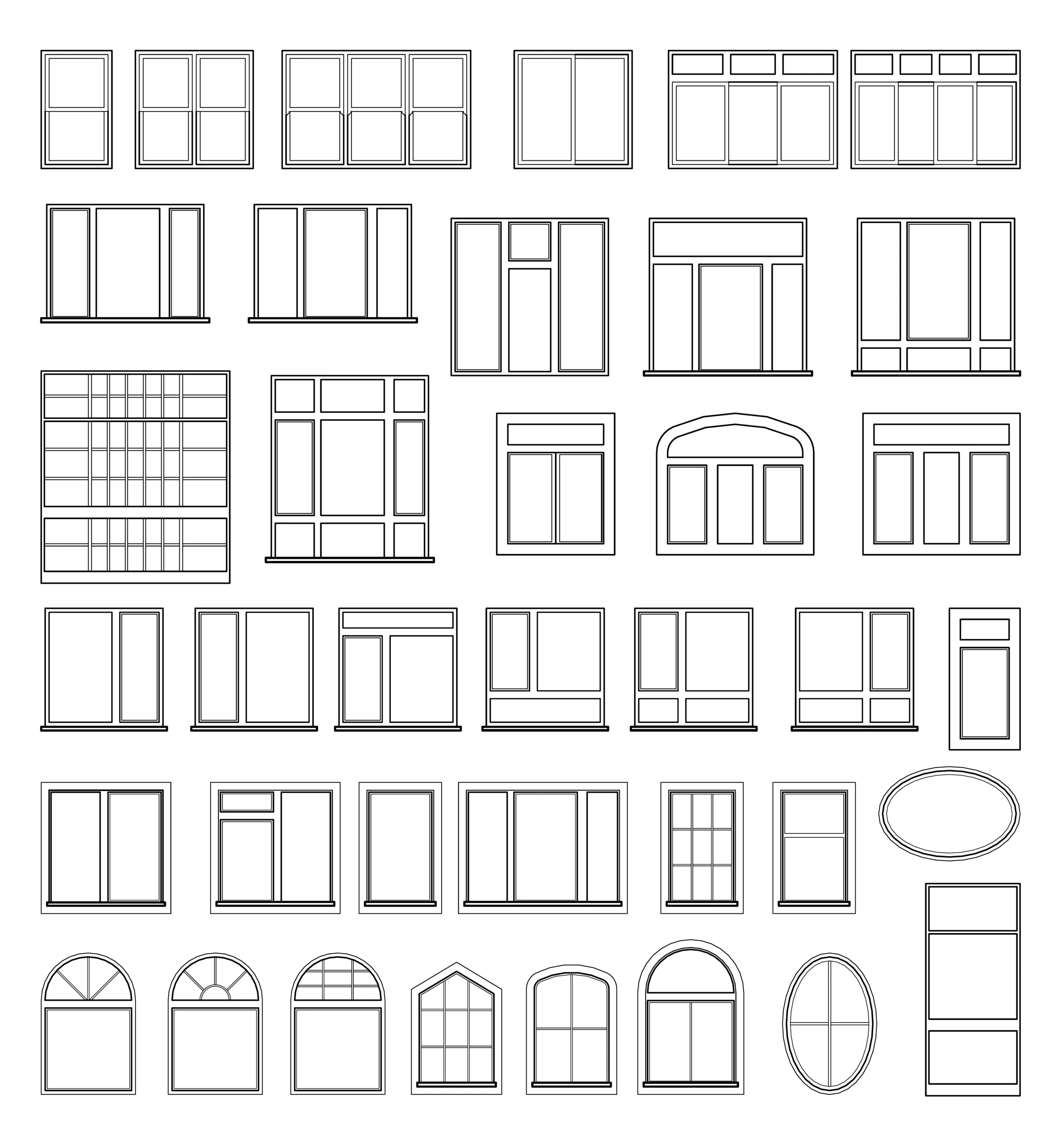 Different residential window styles and size designs