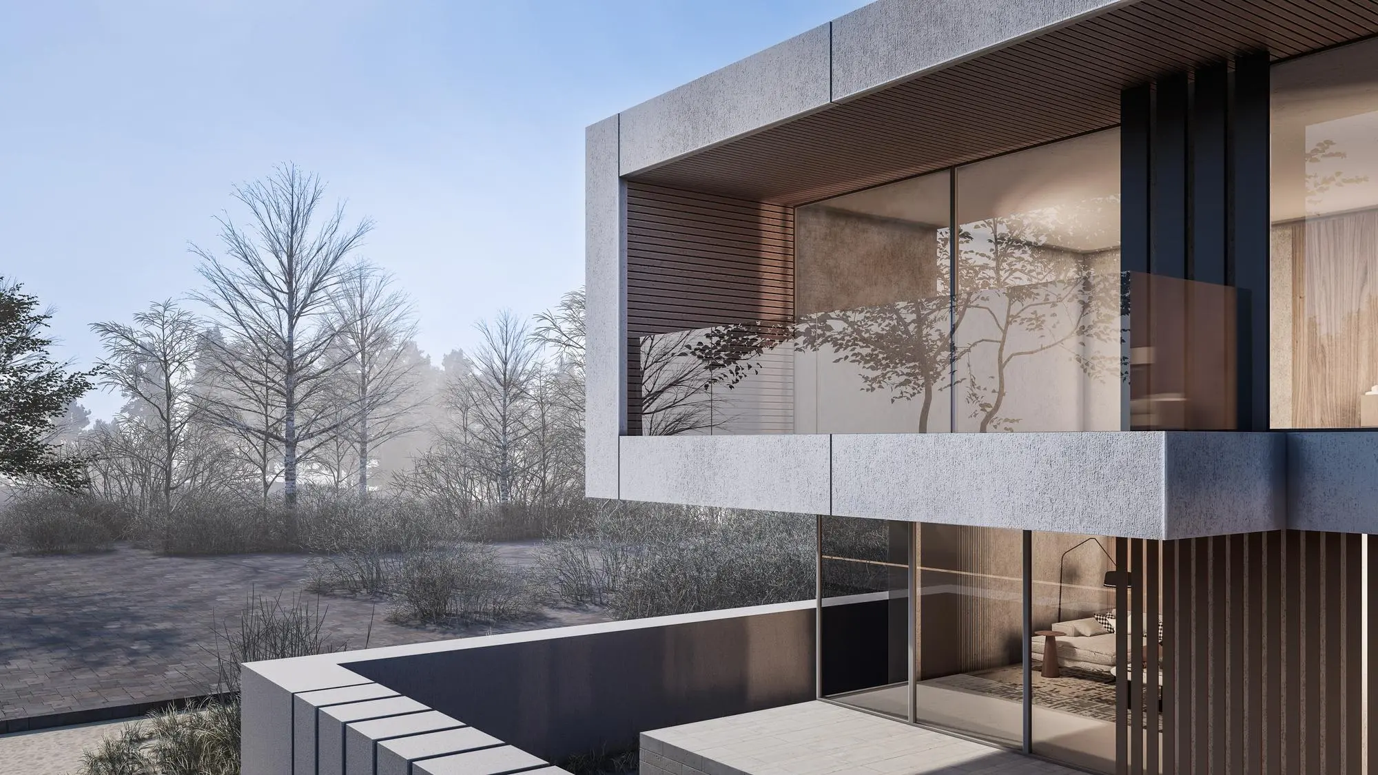 Vivienda moderna de lujo con grandes ventanas de bajo consumo energético.