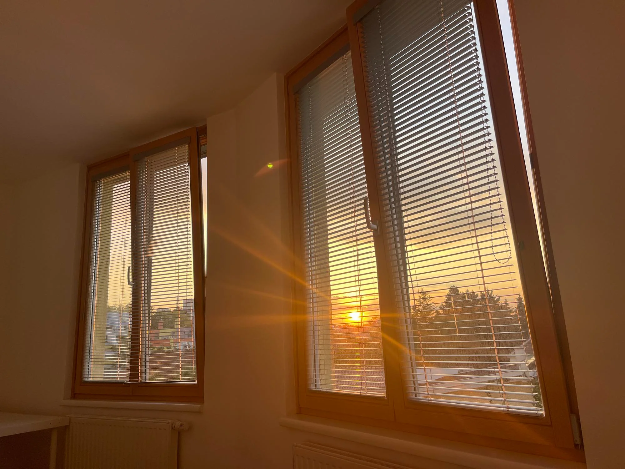Sunlight through energy efficient bedroom window blinds