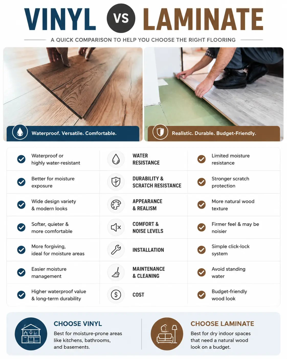 Vinyl vs laminate flooring comparison infographic chart Vinyl vs laminate flooring comparison infographic chart
