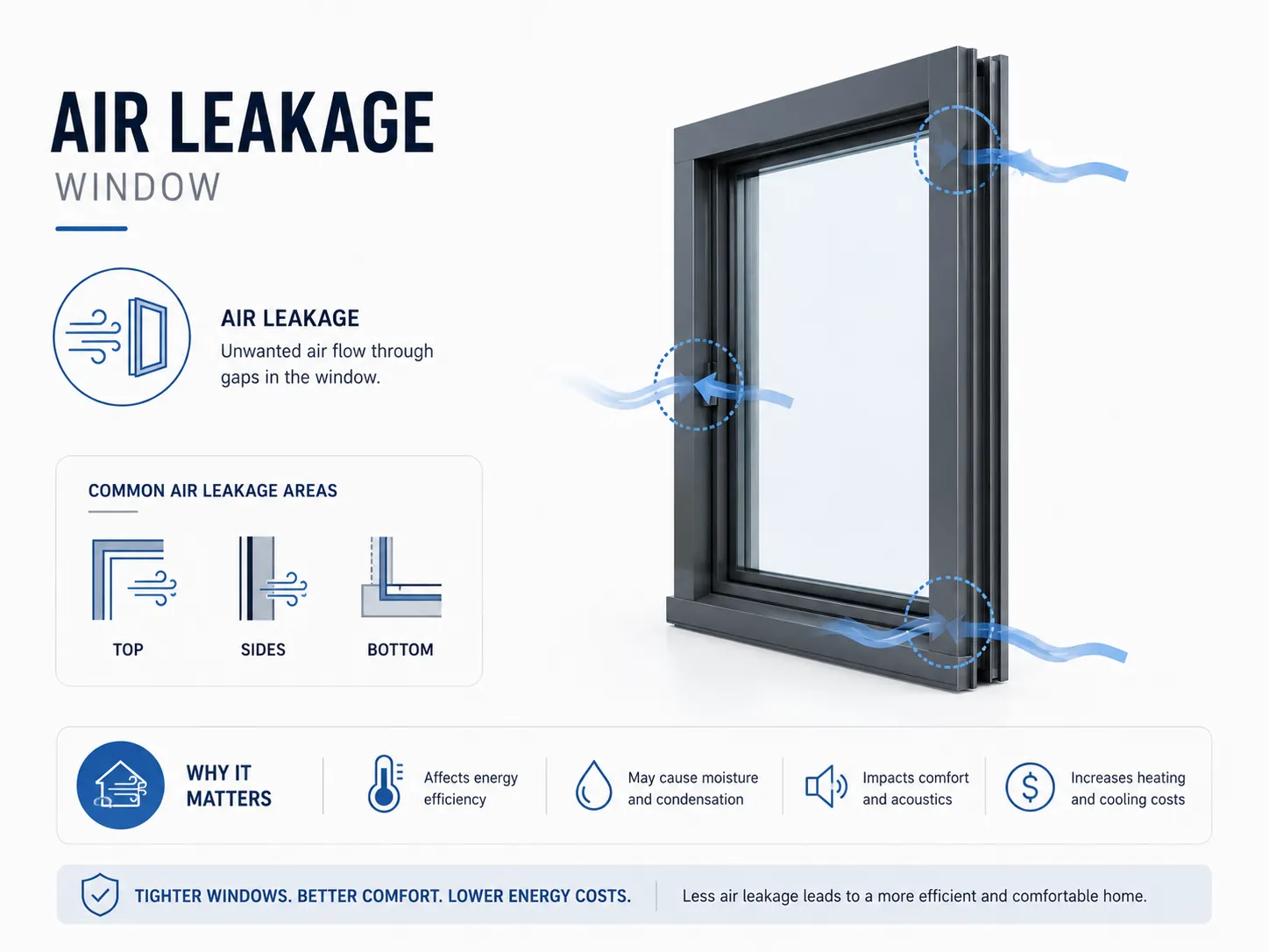Air leakage rating infographic for window efficiency Air leakage rating infographic for window efficiency