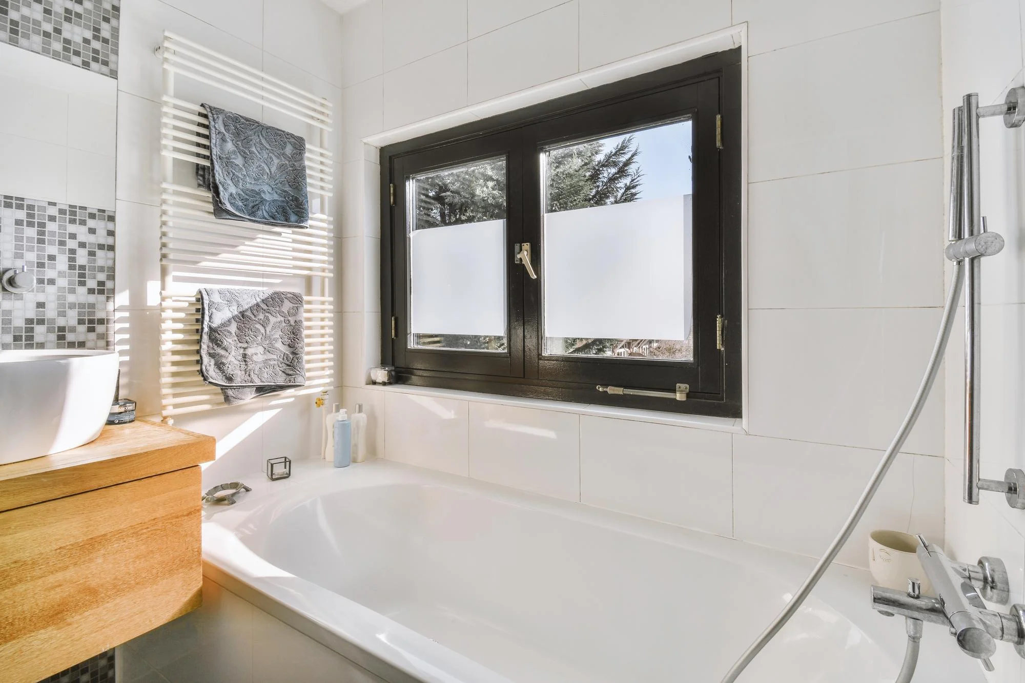 Black casement bathroom window with privacy glass Black casement bathroom window with privacy glass
