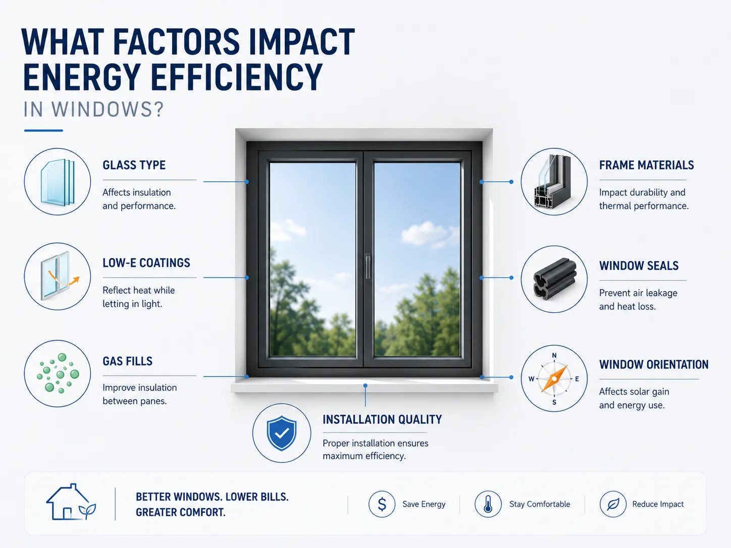 Factors affecting window energy efficiency infographic Factors affecting window energy efficiency infographic